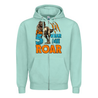 Seafoam i'm five hear me roar dinosaur birthday Zipper Hoodie - LillyAllenDesigns