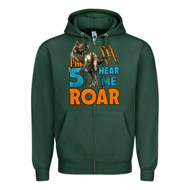 I'm Five Hear Me Roar Dinosaur Birthday Zipper Hoodie by LillyAllenDesigns | Teevron
