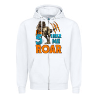 White i'm five hear me roar dinosaur birthday Zipper Hoodie - LillyAllenDesigns