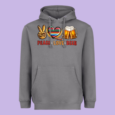 Peace Love Beer Heavyweight Hoodie Designed By Nancycooperartshop