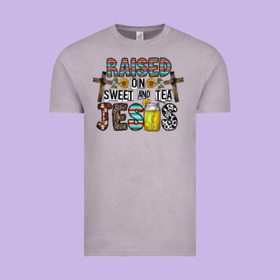 Raised On Sweet And Tea Jesus Vintage Tee Designed By Cowhidedigitalart