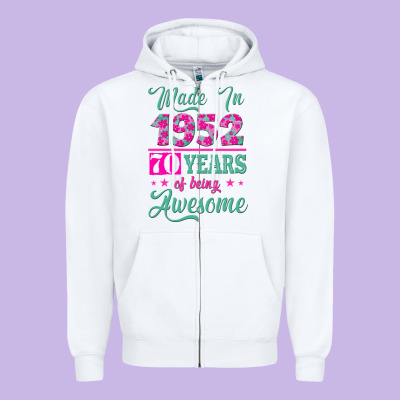 Made In 1952, 70 Years Of Being Awesome Kopya Zipper Hoodie Designed By Jasminsmagicworld