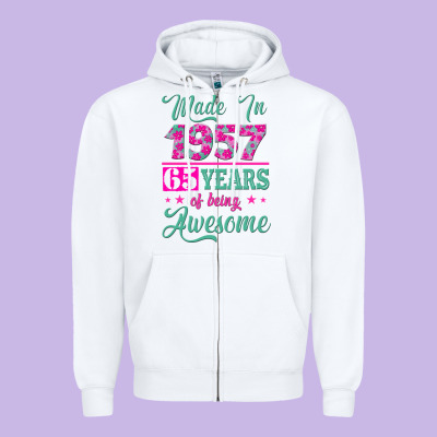 Made In 1957, 65 Years Of Being Awesome Kopya Zipper Hoodie Designed By Jasminsmagicworld