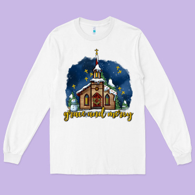 Christmas Church And Snow Grace And Mercy Long Sleeve Tee Designed By Adodesignshop