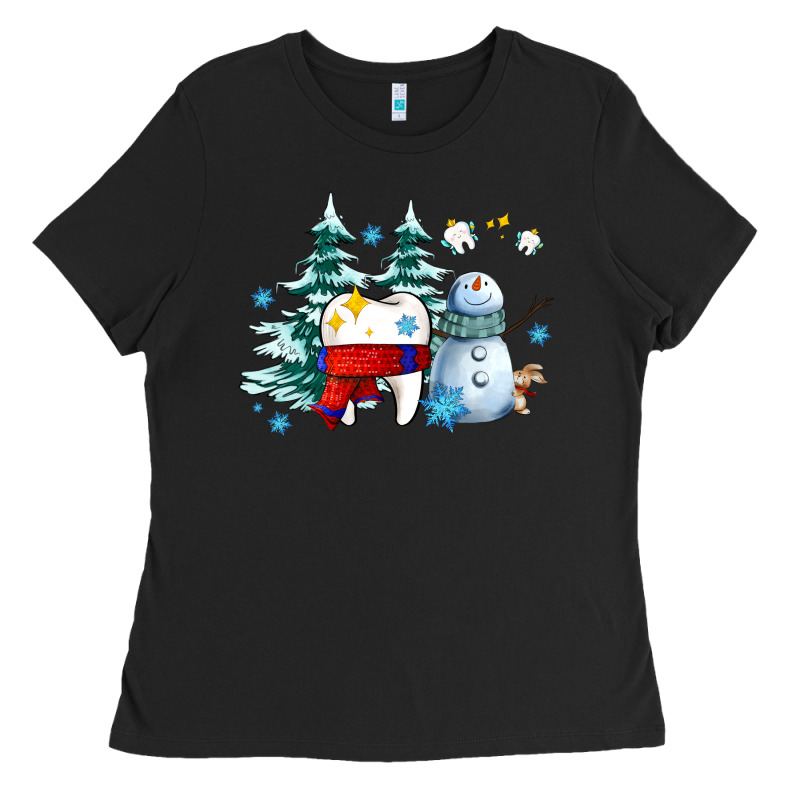 Dental Christmas Teeth And Winter With Snowman Ladies Tee by AdoDesignShop | Teevron