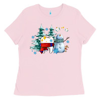 Bubblegum Pink dental christmas teeth and winter with snowman Ladies Tee - AdoDesignShop