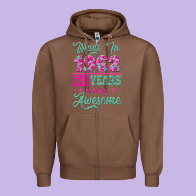 Made In 1962, 60 Years Of Being Awesome Zipper Hoodie Designed By Jasminsmagicworld
