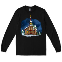 Black Christmas church and snow Long Sleeve Tee - AdoDesignShop