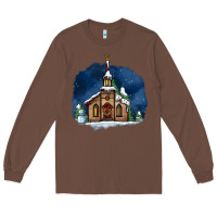 Chestnut Christmas church and snow Long Sleeve Tee - AdoDesignShop