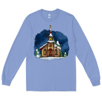Colony Blue Christmas church and snow Long Sleeve Tee - AdoDesignShop