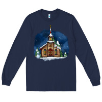 Navy Christmas church and snow Long Sleeve Tee - AdoDesignShop