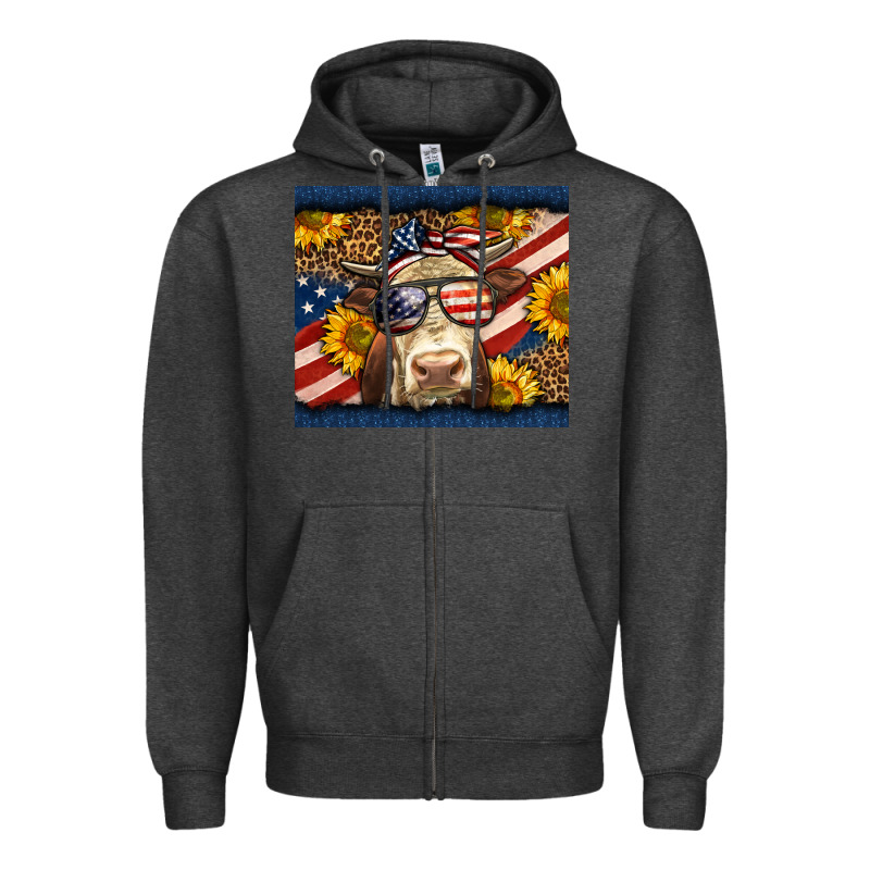 Western 4th Of July Cow Zipper Hoodie by LillyAllenDesigns | Teevron
