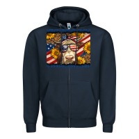 Navy Western 4th Of July Cow Zipper Hoodie - LillyAllenDesigns