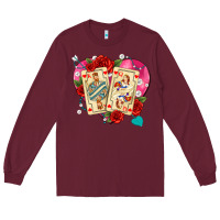Burgundy playing cards roses and pearls Long Sleeve Tee - AdoDesignShop
