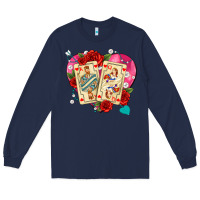 Navy playing cards roses and pearls Long Sleeve Tee - AdoDesignShop