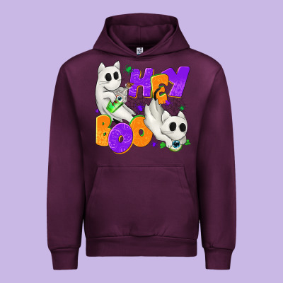 Hey Boo With Ghost Cats Urban Hoodie Designed By Texasbilliewilder