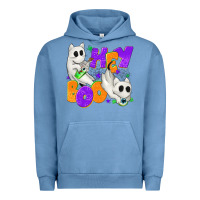 Pigment Pebble Blue Hey Boo with Ghost Cats Urban Hoodie - texasbilliewilder