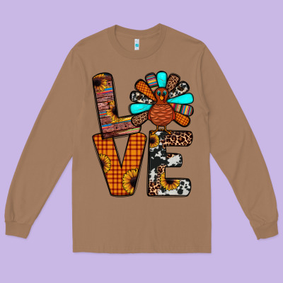 Turkey Love Long Sleeve Tee Designed By Jahusdesignshop