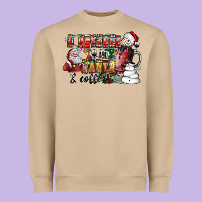 I Believe In Santa And Coffee Heavyweight Sweatshirt Designed By Cowhidedigitalart