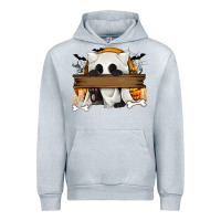 Heather Grey Personalized Halloween Ghost Cat Urban Hoodie - texasbilliewilder