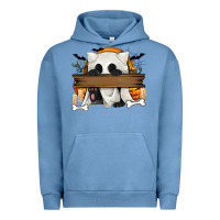 Pigment Pebble Blue Personalized Halloween Ghost Cat Urban Hoodie - texasbilliewilder