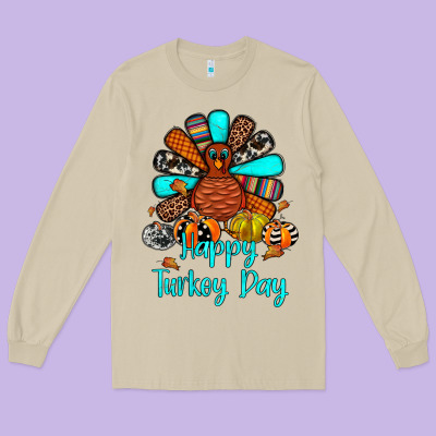 Happy Turkey Day Long Sleeve Tee Designed By Jahusdesignshop