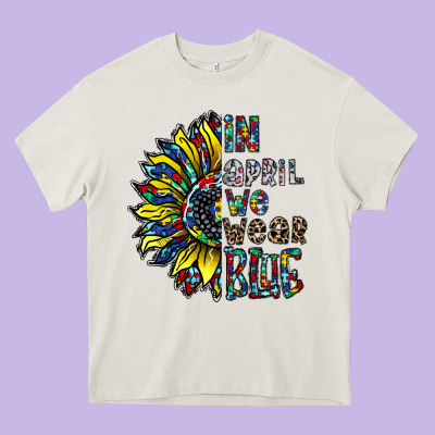 Autism Sunflower Heavy Core Tee Designed By Cowhidedigitalart