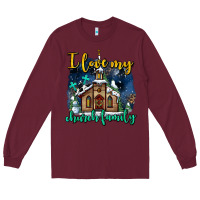 Burgundy Christmas church and snow   ı love my church family Long Sleeve Tee - AdoDesignShop