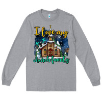 Heather Grey Christmas church and snow   ı love my church family Long Sleeve Tee - AdoDesignShop