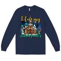 Navy Christmas church and snow   ı love my church family Long Sleeve Tee - AdoDesignShop