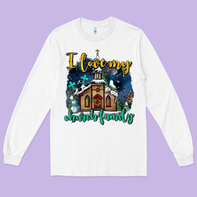 Christmas Church And Snow   ı Love My Church Family Long Sleeve Tee Designed By Adodesignshop
