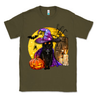Army Green black witch cat coffin and moon Classic Tee - BundleAndBundleShop