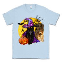 Dusty Blue black witch cat coffin and moon Classic Tee - BundleAndBundleShop