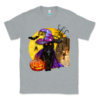 Heather Grey black witch cat coffin and moon Classic Tee - BundleAndBundleShop