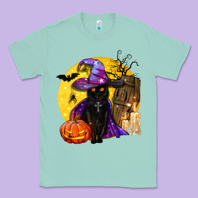 Black Witch Cat Coffin And Moon Classic Tee Designed By Bundleandbundleshop