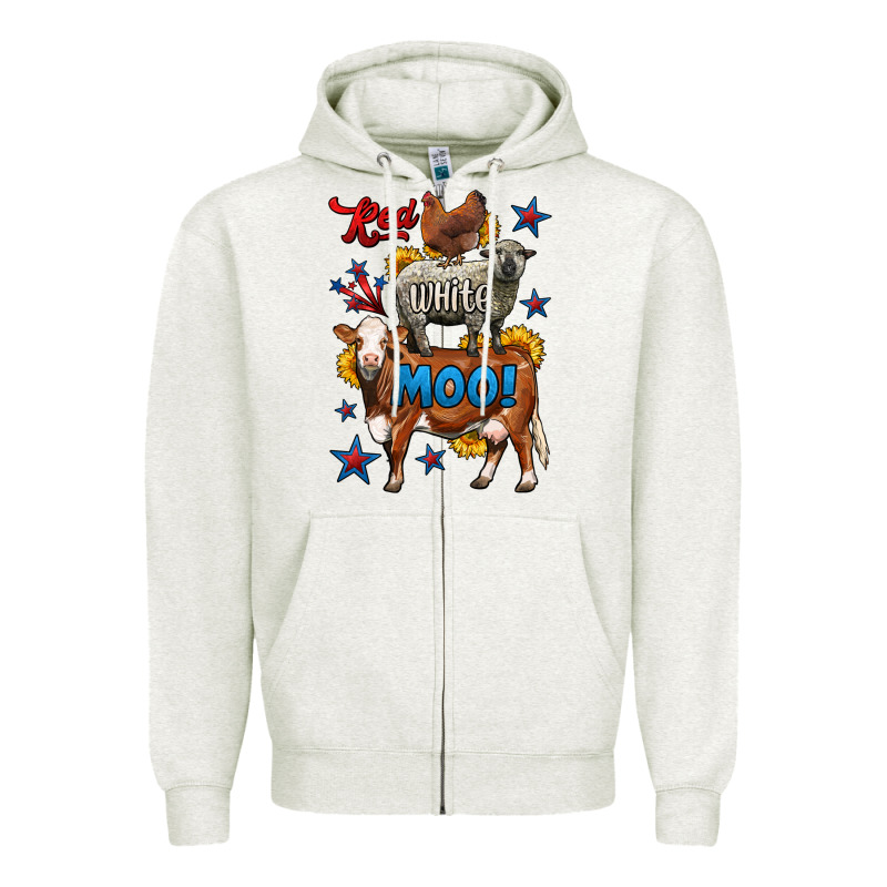 Red White Moo Farm Animals 4th Of July Zipper Hoodie by LillyAllenDesigns | Teevron