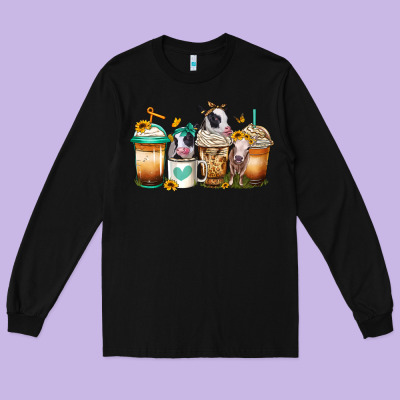 Heifers Coffee Cups Long Sleeve Tee Designed By Jasminsmagicworld