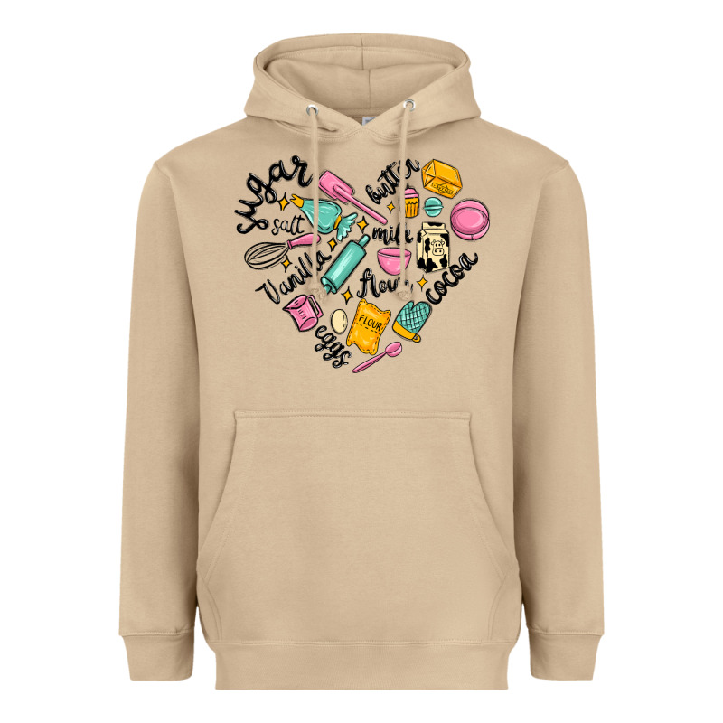 Vanilla Eggs Sugar Cocoa And Kitchen Heart Heavyweight Hoodie by MaliasSmallBusiness | Teevron