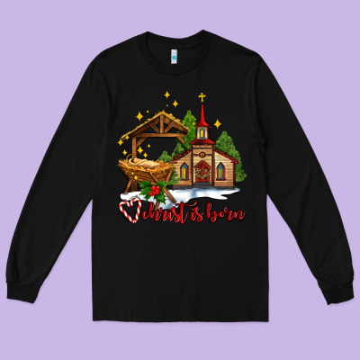 The Church  Chrıst Is Born Long Sleeve Tee Designed By Adodesignshop