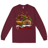 Burgundy the church  chrıst is born Long Sleeve Tee - AdoDesignShop