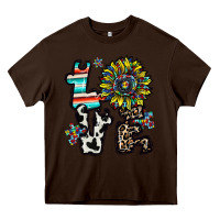 Chocolate Brown love autism Heavy Core Tee - CowhideDigitalArt