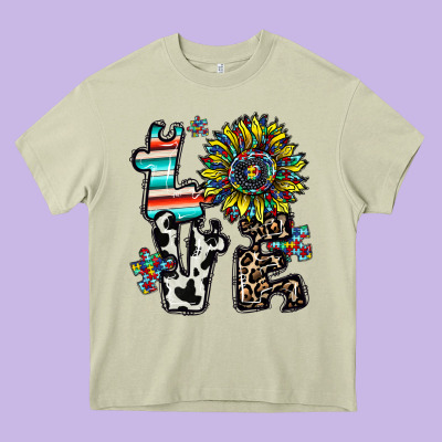 Love Autism Heavy Core Tee Designed By Cowhidedigitalart
