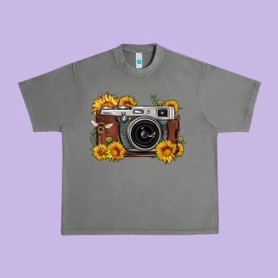 Sunflower Bee Vintage Camera Urban Heavy Tee Designed By Fadigitalartstudio