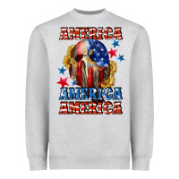 Heather Grey America skeleton 4th of july Heavyweight Sweatshirt - CowGirlArtShop