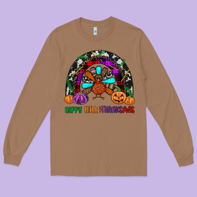Happy Hallothanksmas Long Sleeve Tee Designed By Jahusdesignshop