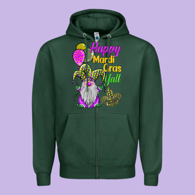 Happy Mardi Gras Y'all Zipper Hoodie Designed By Barkaloodesign