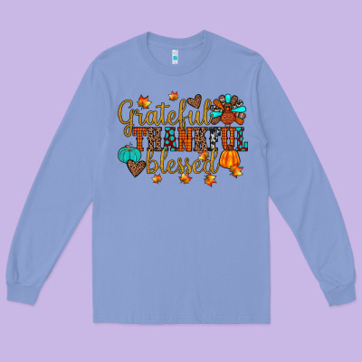 Grateful Thankful Blessed Long Sleeve Tee Designed By Jahusdesignshop
