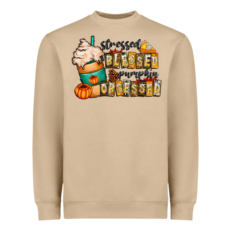 Stressed Blessed Pumpkin Obsessed Heavyweight Sweatshirt by CowhideDigitalArt | Teevron