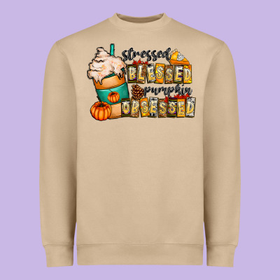 Stressed Blessed Pumpkin Obsessed Heavyweight Sweatshirt Designed By Cowhidedigitalart