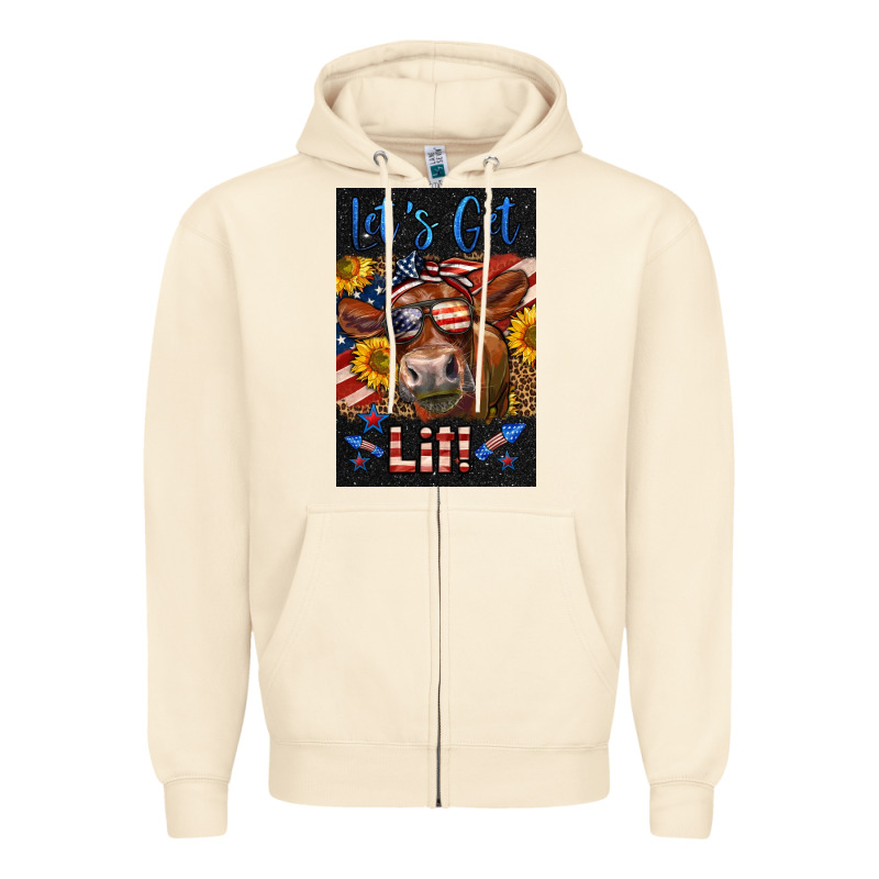 Western Let's Get Lit Cow Zipper Hoodie by LillyAllenDesigns | Teevron